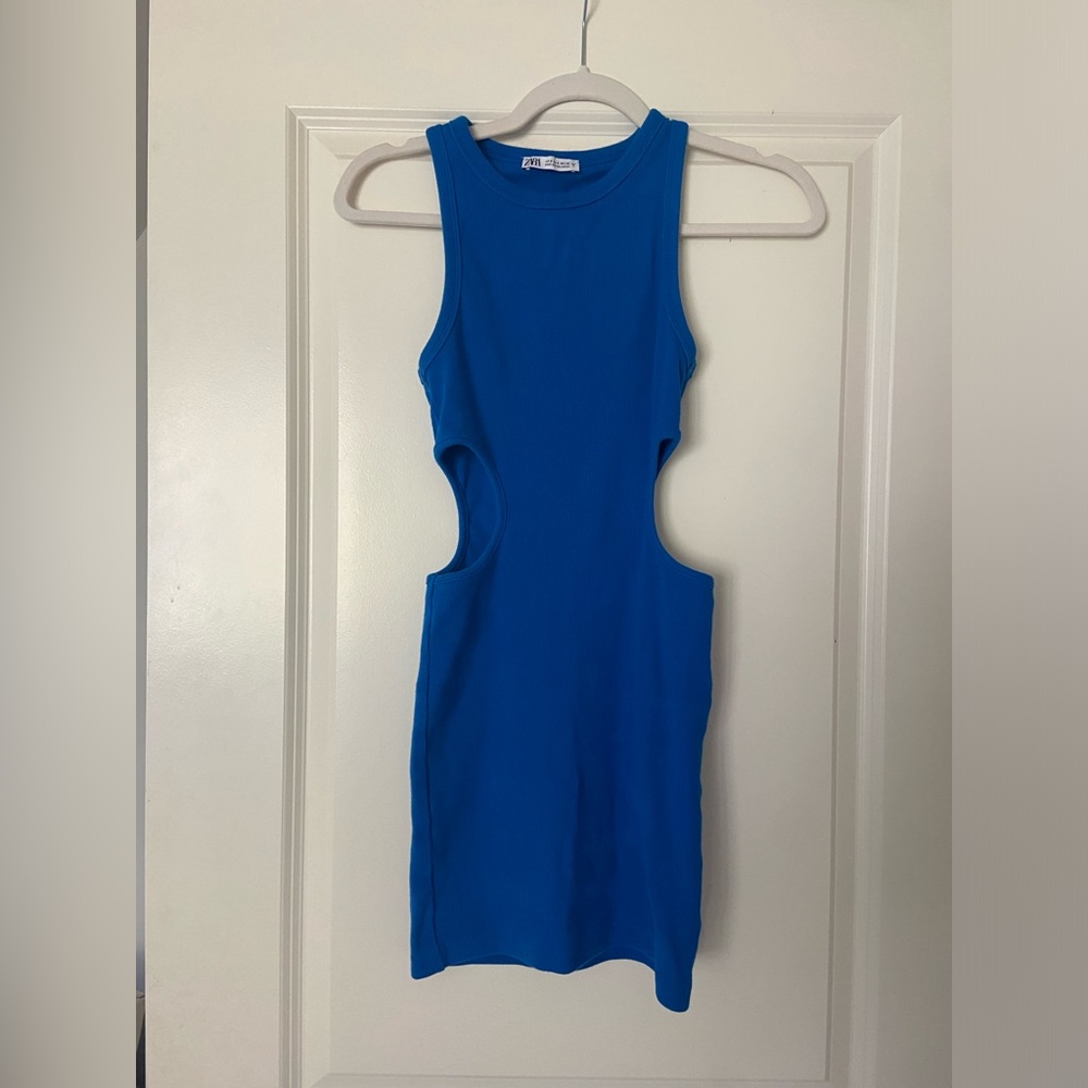 Blue Zara Ribbed Bodycon Stretch Mini Dress - Size S